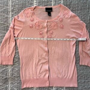 Cynthia Rowley Pink Floral Button-Front Cotton Sweater Women’s L